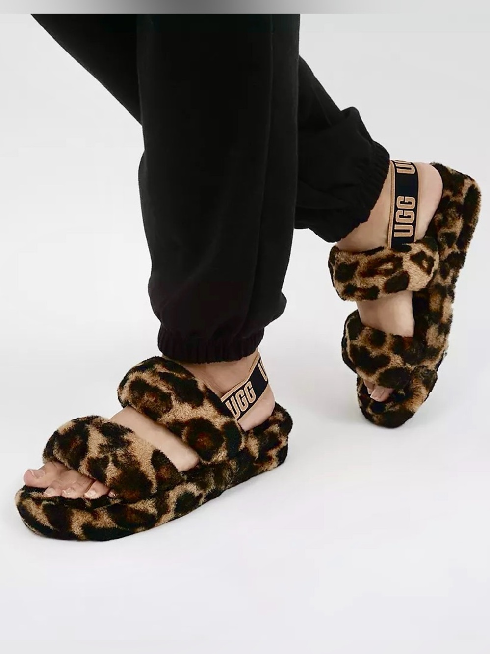 UGG Leopard Plush Slide Sandals